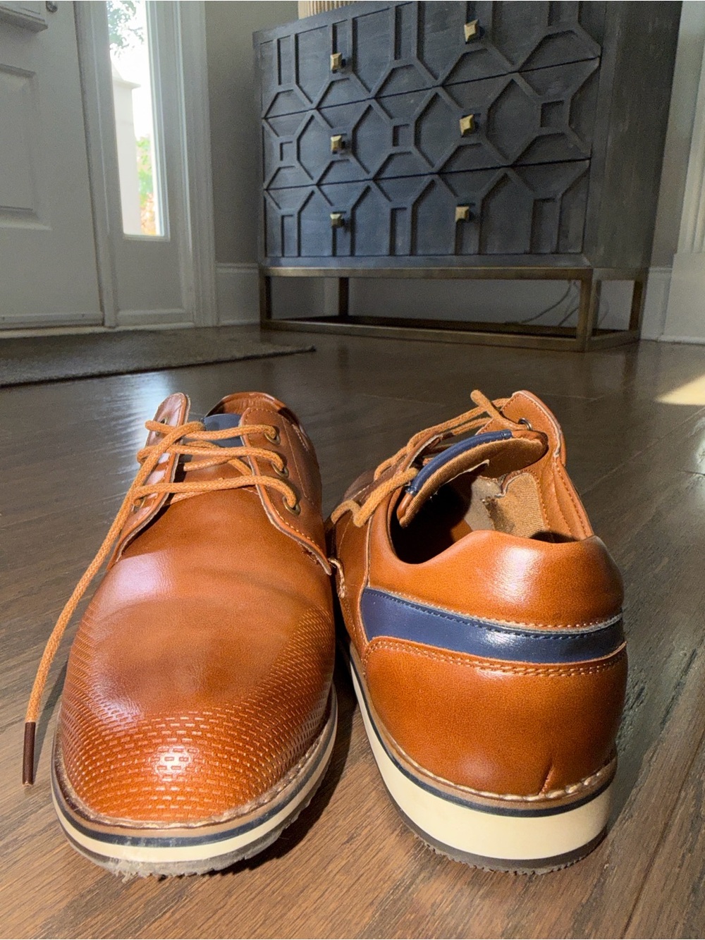 Boy’s Tan Leather Derby Shoes with Contrast Trim